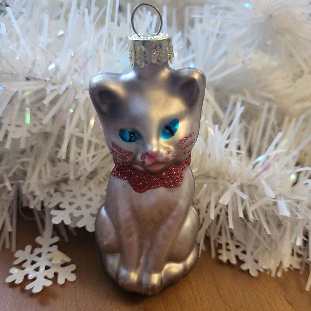 Vintage glass cat ornament